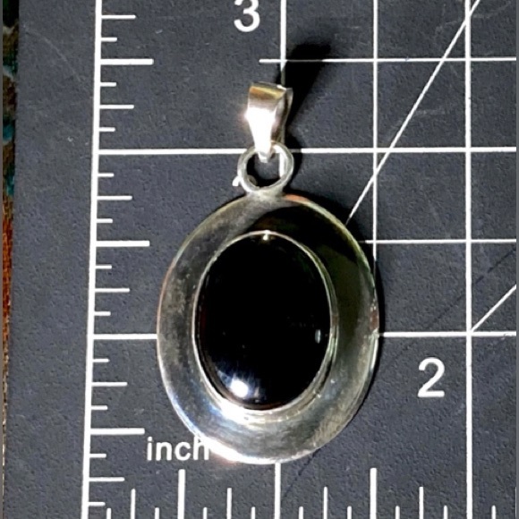 Large Onyx Pendant Stamped ATI MEXICO Vintage Mexican Silver | All Seeing Eye - Picture 2 of 16